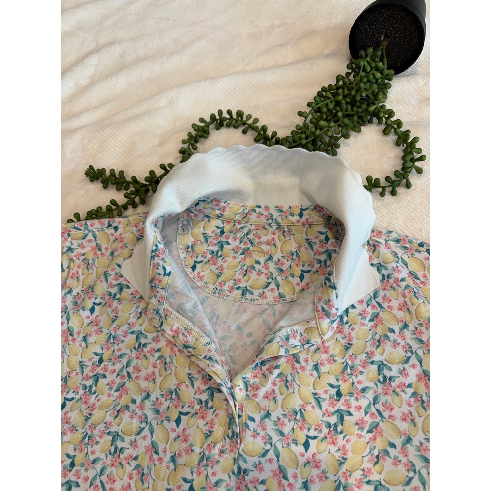 Walter Hagen Scalloped Collar Golf Polo Fresco Lemon Floral Top 2XL Clubhouse - Picture 6 of 8